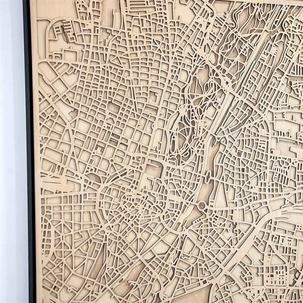 Wholesale Custom Laser Cutting Multilevel Wood City Street Maps Framed Unique Wall Decor Gifts Housewarming Gift