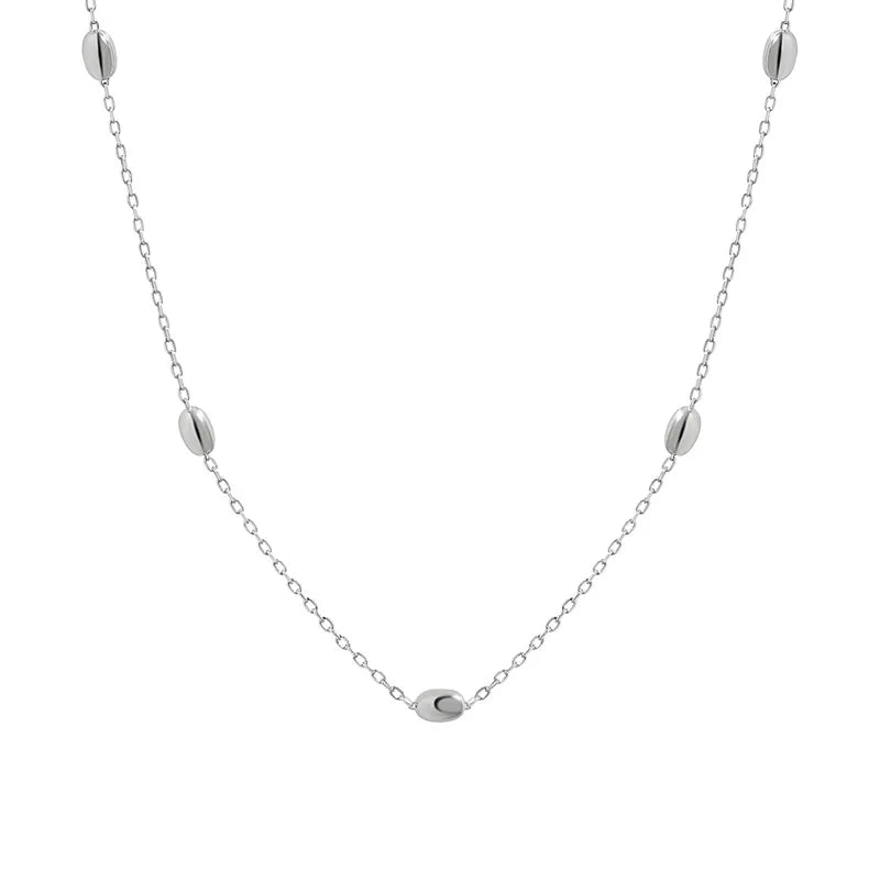 New Beaded Necklace 925 Sterling Silver Fine Jewelry Rhodium Plated Bead Chain Necklace for Women
