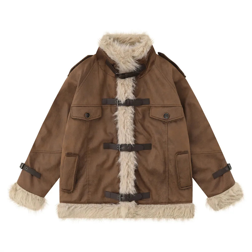 Wholesale Vintage Winter Brown Faux Suede Leather Techwear Mens Streetwear Bomber Jacket Zipper Closure Eco-Friendly Windproof