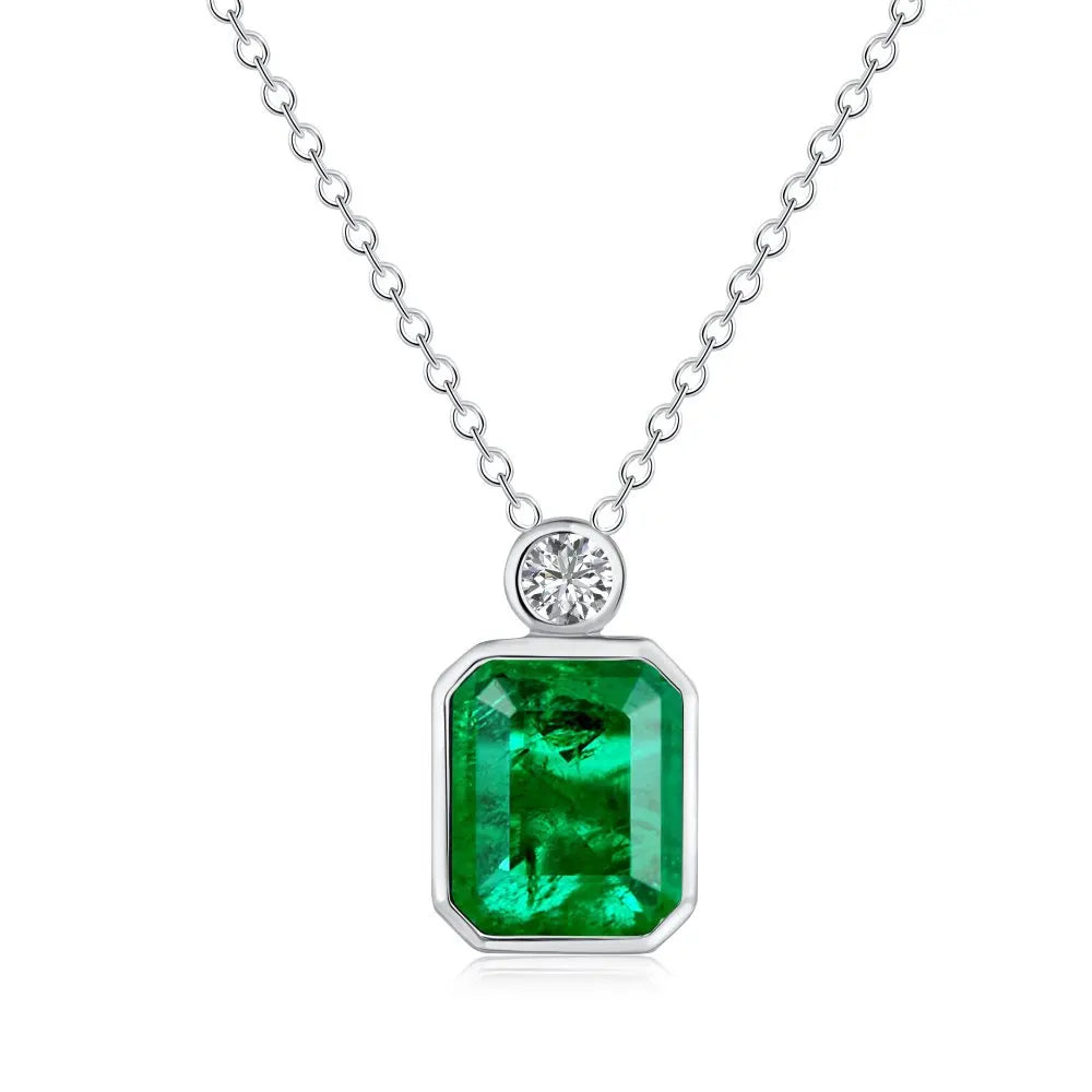 Fine Jewelry Rhodium Plated 925 Sterling Silver Green Gemstone Pendant Shniy Zircon Created Emeralds Wedding Necklace