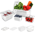 Fresh Food Storage Containers Refrigerator Organizer Keeper Bins with Lids Vent Removable Foldable Drain Tray