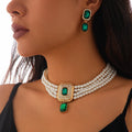 Women's High End Flower Design Beaded Alloy 18K Gold Plated Imitation Pearl Necklace Set with Earrings for Anniversary
