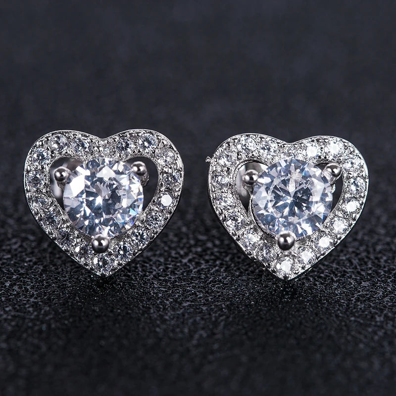 HUITAN Wholesale Hot 2021 Lovely Stud Earrings Round Dainty Zircon Women Lady Sweet Hollow Heart Earrings Girls