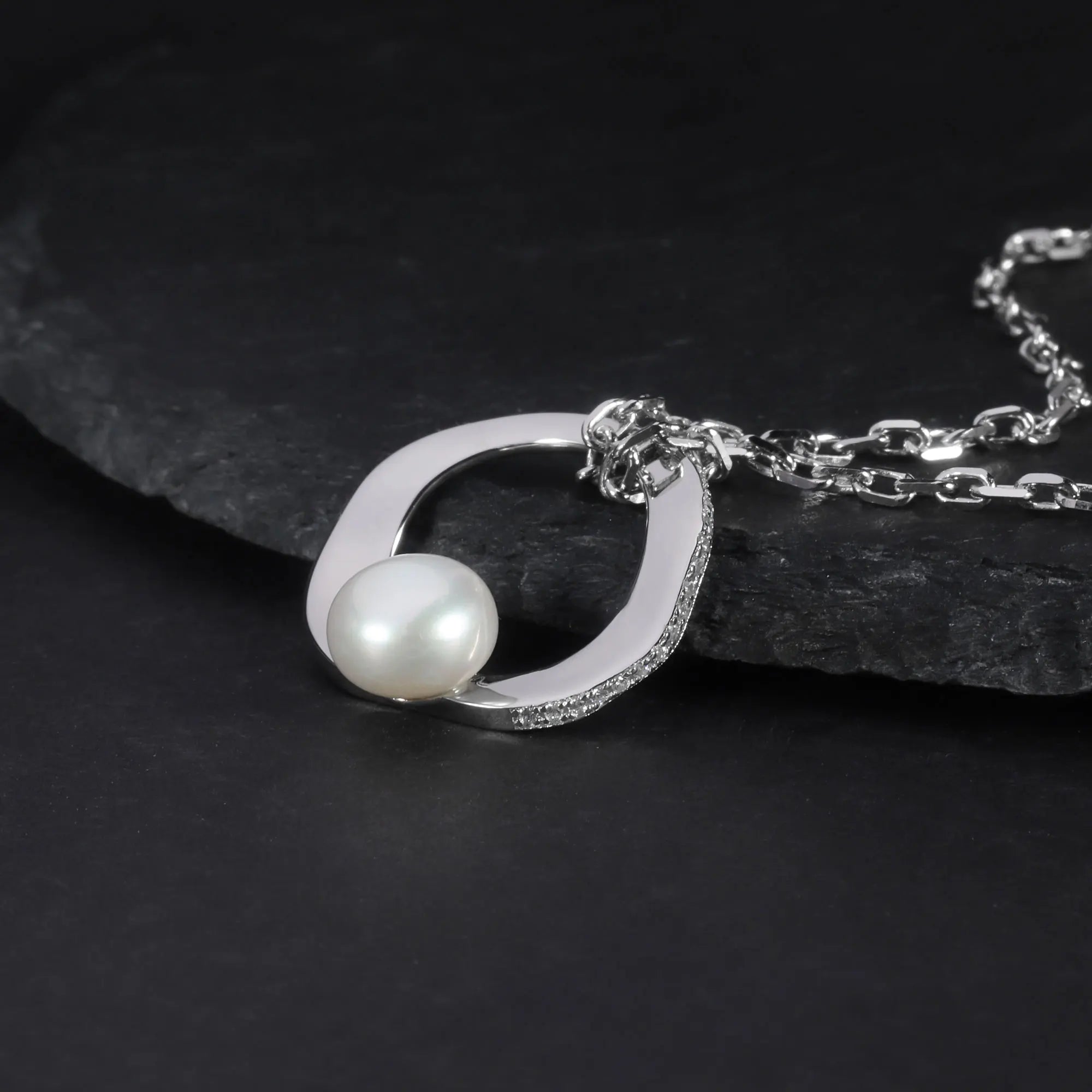 C6139 Abiding Jewelry Manufacturer 8mm White Fresh Water Pearl Elegant Necklaces Sterling Silver 925 Necklace
