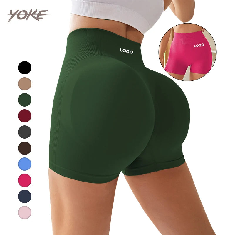 Yoke Women Summer Sport Yoga Shorts Gym Workout Running High Waist Yoga Push up Shorts Hip Seamless Fitness Biker Shorts