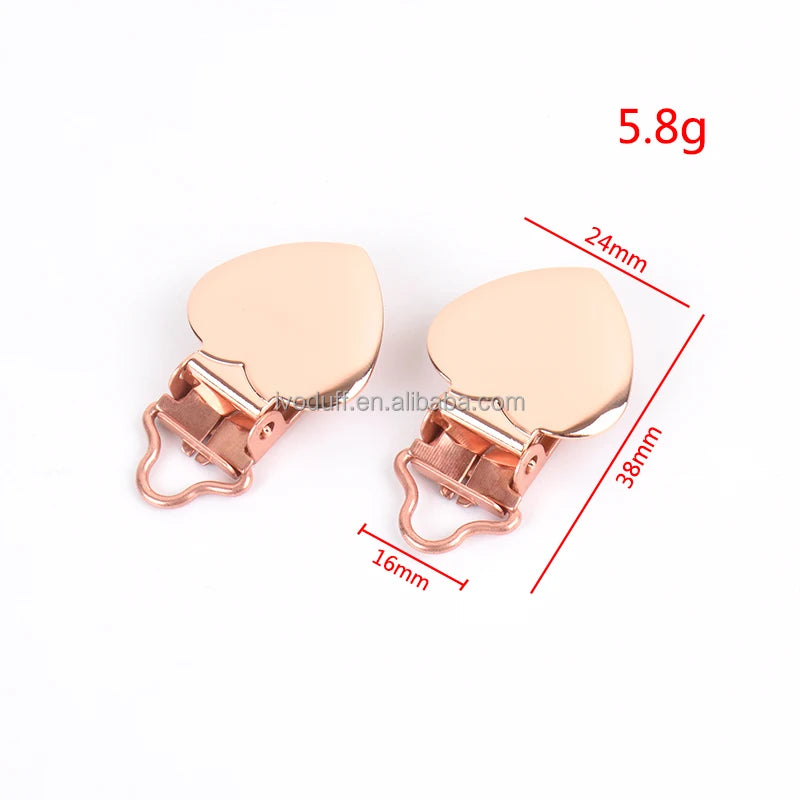 Ivoduff Rose Gold Small Heart Shape Pacifier Clip Suspender Clips With Curved End