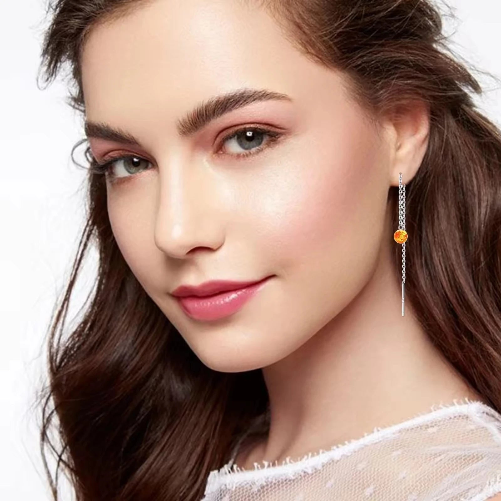 Factory Sale S925 Sterling Silver Honey Amber Tassel Threader Earrings for Women Trendy Style for Parties and Gifts