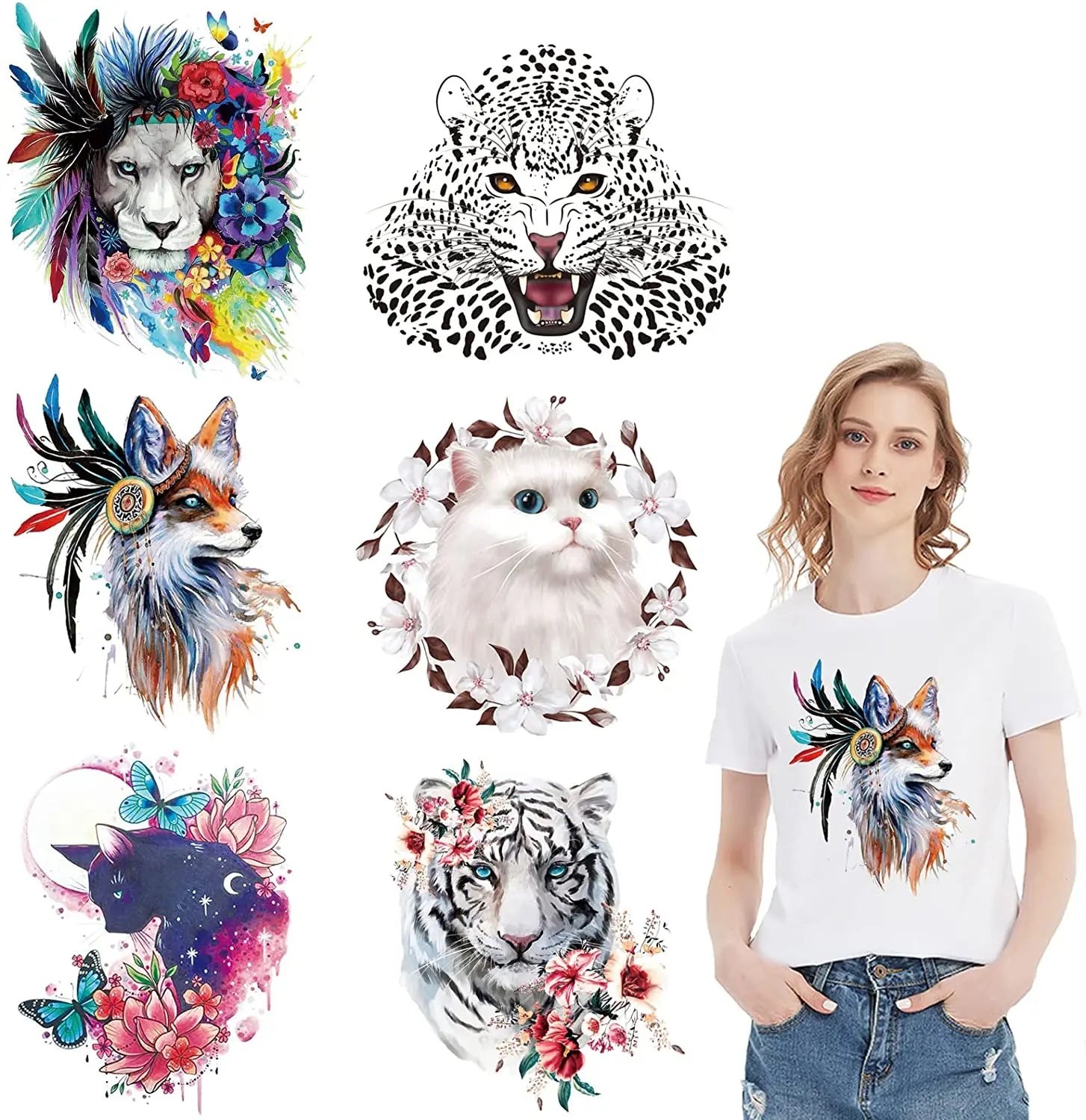 Sublimation Print Watercolor Animal Series Plastisol Printing Heat Transfer Stickers Iron on for Custom Dtf Printing Stickers