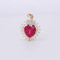 9K Solid Yellow Gold Heart Shape Lab Ruby Gemstone Pendant With DEF Moissanite Necklace Pendant