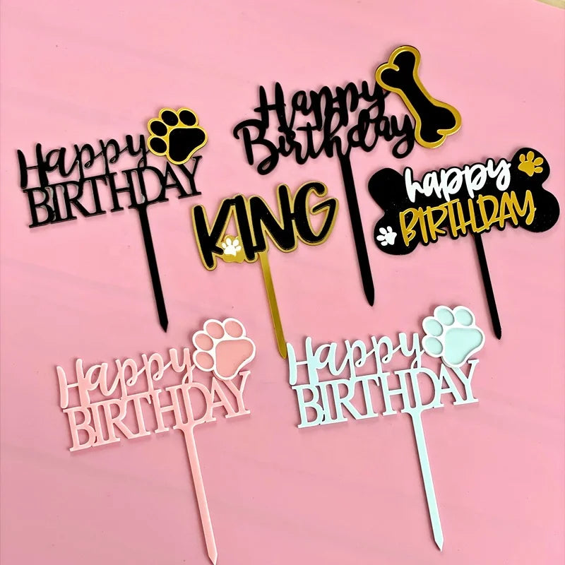Acrylic Happy Birthday Dog Pet Cake Topper for Pet Birthday Cake Decorating