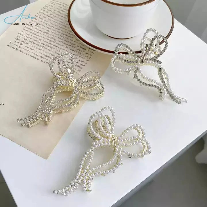 New Diamond-studded Pearl Shark butterfly Hairpin Hand-polished No-burr Premium Clip Headpiece