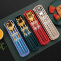 Korean Customized Logo Gold Plated Stainless Steel Cutlery Set With Color Handle Chopsticks and Spoon Fork Flatware Set