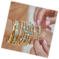 18K Gold Plated Brass Ball Beaded Bracelet with Colorful Enamel Evil Eyes Round Stretch Bracelet for Weddings