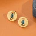 Natural Turquoise Titanium Steel Round Shape Stud Earrings Real Gold Plating Waterproof Anti Tarnish Stainless Steel Earrings