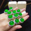 Wholesale Natural Green Chalcedony Ring Sliver Inlaid Shiny Rhinestone Crystal Jade Ring for Women Gifts