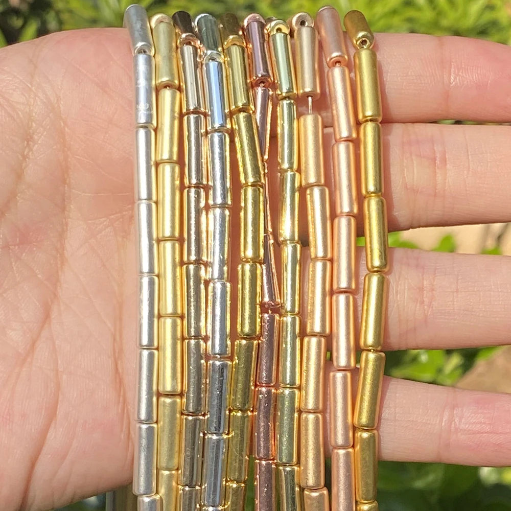 4x13mm Natural Hematite Stone Beads Rose KC Golds Colorful Plated Cylinder Hematite Loose Beads for Jewelry Making Diy Bracelet