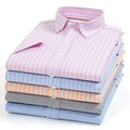 RNSHANGER Summer New Shirt Men's Pure Cotton Non Iron Short Sleeve Stripe Business Leisure Breathable Oxford Male Shirt