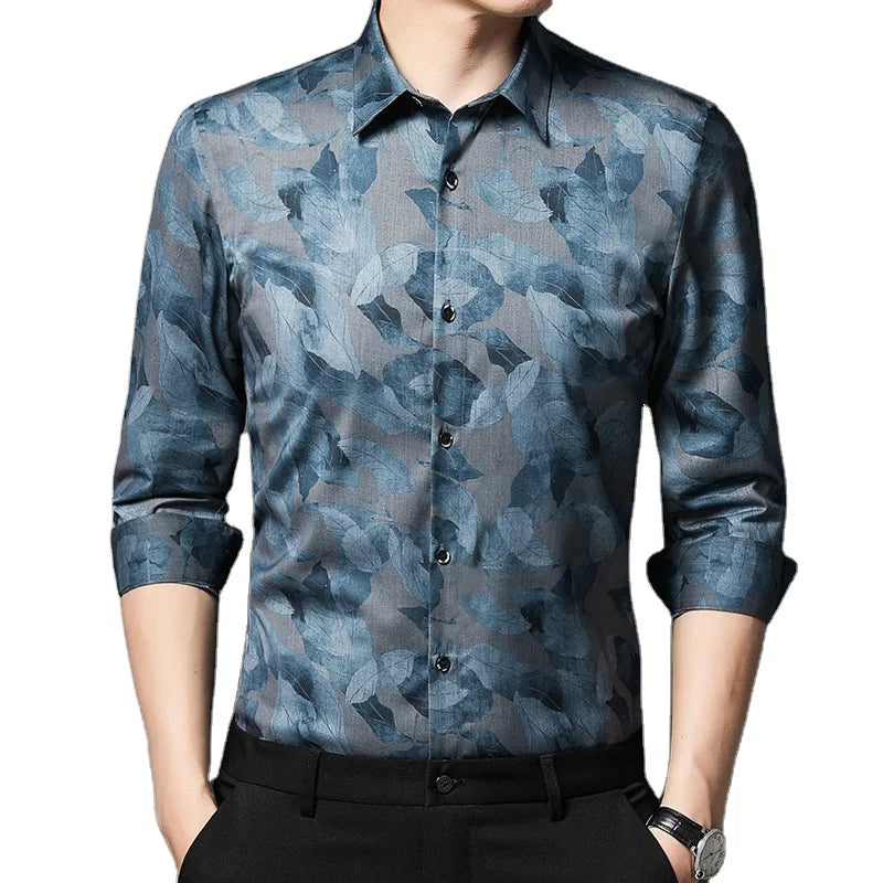 Wholesale Men's Long-Sleeved Outer Wear Autumn Loose Casual Business Bamboo Fiber Printing Shirt