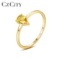 CZCITY 5A Water Drop Clear and Yellow Gold Zirconia Real Gold Plated S925 Sterling Silver Ring Factory Wholesale Woman's Ring