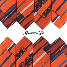 Manufacturer Wholesale Men's Trendy Banquet Suit Accessory Vibrant Bright Orange Polyester Hand-Tied Tie Diagonal Stripes Cashew