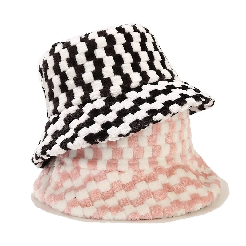 Custom Printed Fuzzy Fluffy Bucket Cap Winter Fur Bucket Hat for Casual Daily Fishing & Travel Image Style
