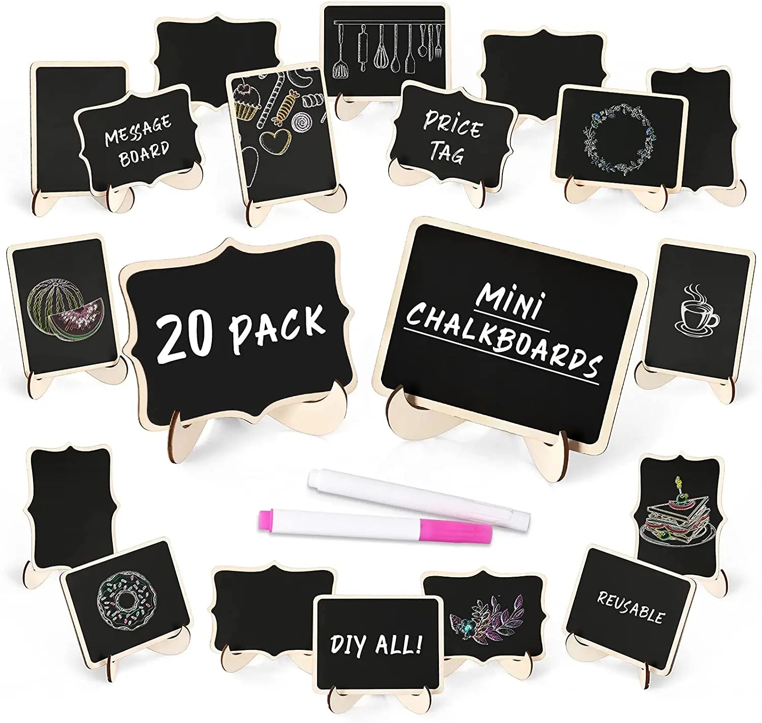 Tailai Polished Mini Chalkboard Sign Food Labels for Party Buffet Wooden Sign Board with Easel Stand