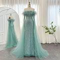 Scz109 Luxury Feather Turquoise Dubai Evening Dress With Cape Sleeves 2023 Lilac Arabic Women Wedding Party Prom Gown