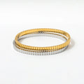 High End PVD 18K Gold Plated Checked Gear Shape Bangle Bracelet Stainless Steel Jewelry Tarnish Free & Waterproof