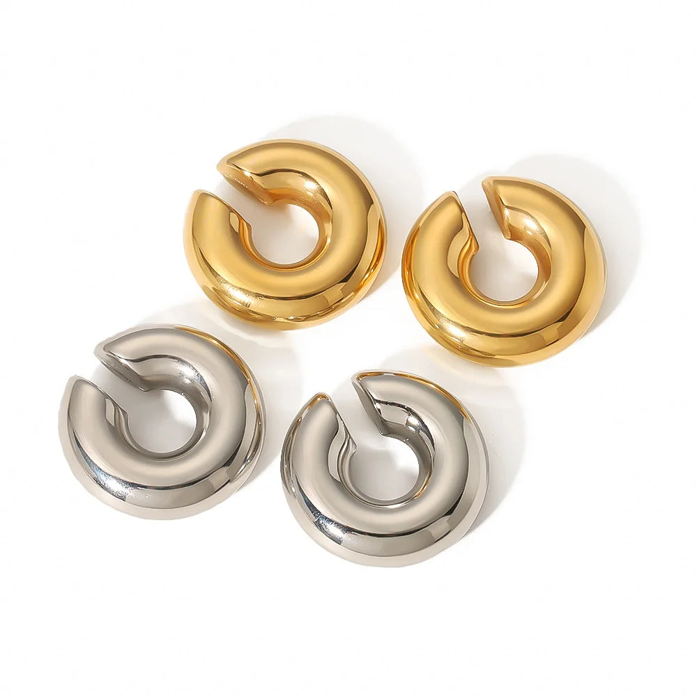 2023 Customized Designer Waterproof Fashion Stainless Steel c Shape Clip on Silver Gold Clip-on Plain Hoop Earrings Ear Cuff