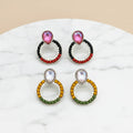Ilona Bohemian Multicolor Seed Bead Hoop Earrings with Teardrop Crystal Trendy Handmade Copper Stud Earrings for Women