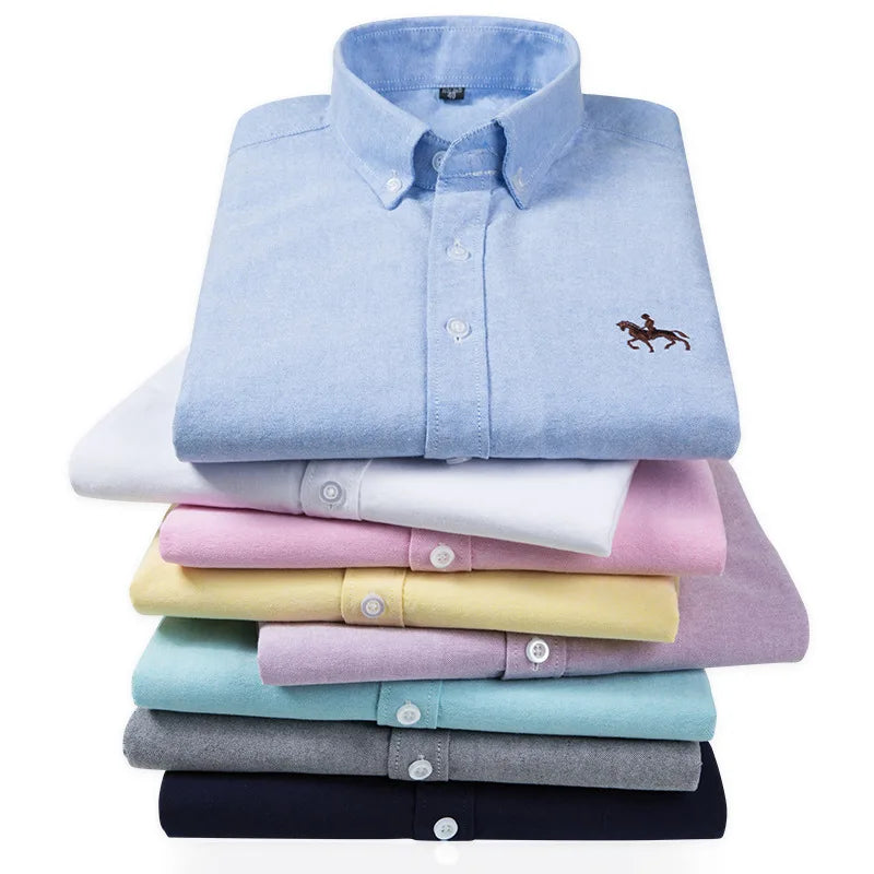 Oxford Embroidery Cotton Casual Shirt Stand-up Collar Long Sleeve Men's Shirts Formal Office Dress Shirts for Men