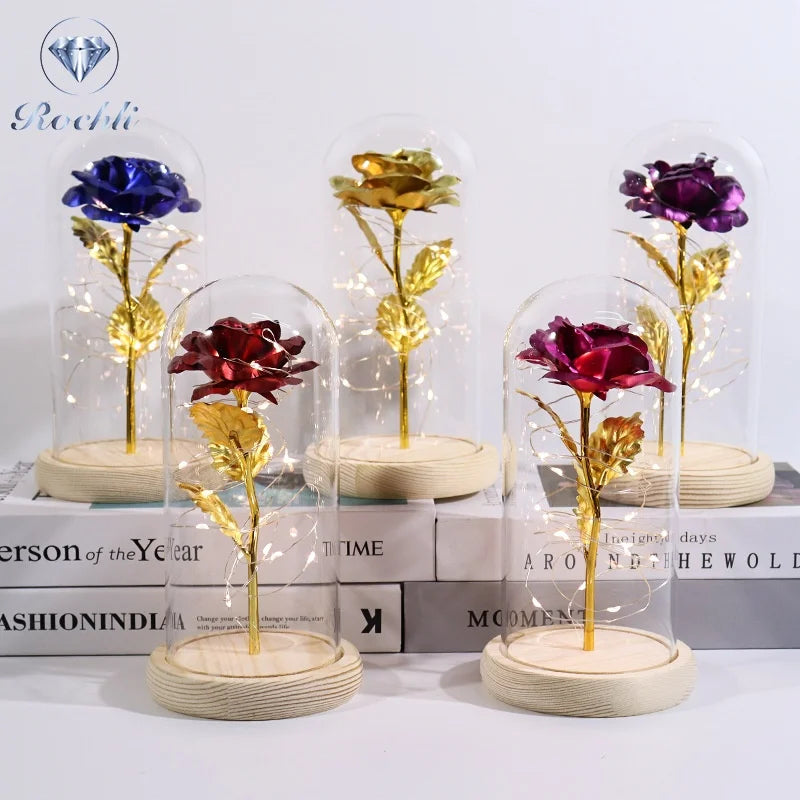 Acrylic Creative Gift Cross-Border Christmas Night Light Real Eternal Flower Glass Lampshade LED Rose Imitation Unique Floral