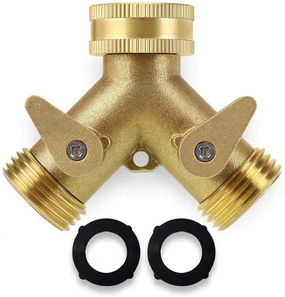 Dropshipping Garden Hose Splitter 2 Way Heavy Duty Brass Connector Tap Splitter Y Splitter 2 Valves With 2 Extra Rubber Washers