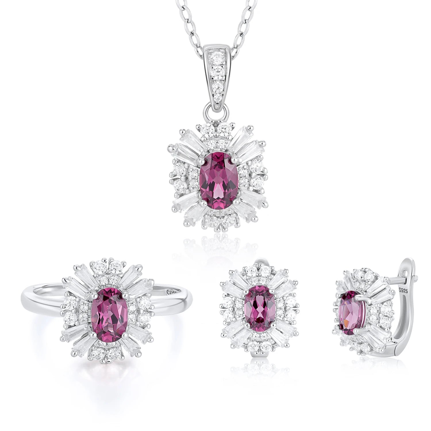 YBO Women's Engagement Gift Jewelry Sets 925 Sterling Silver Natural Gemstone Earrings Rings Necklaces Kit Pyrope