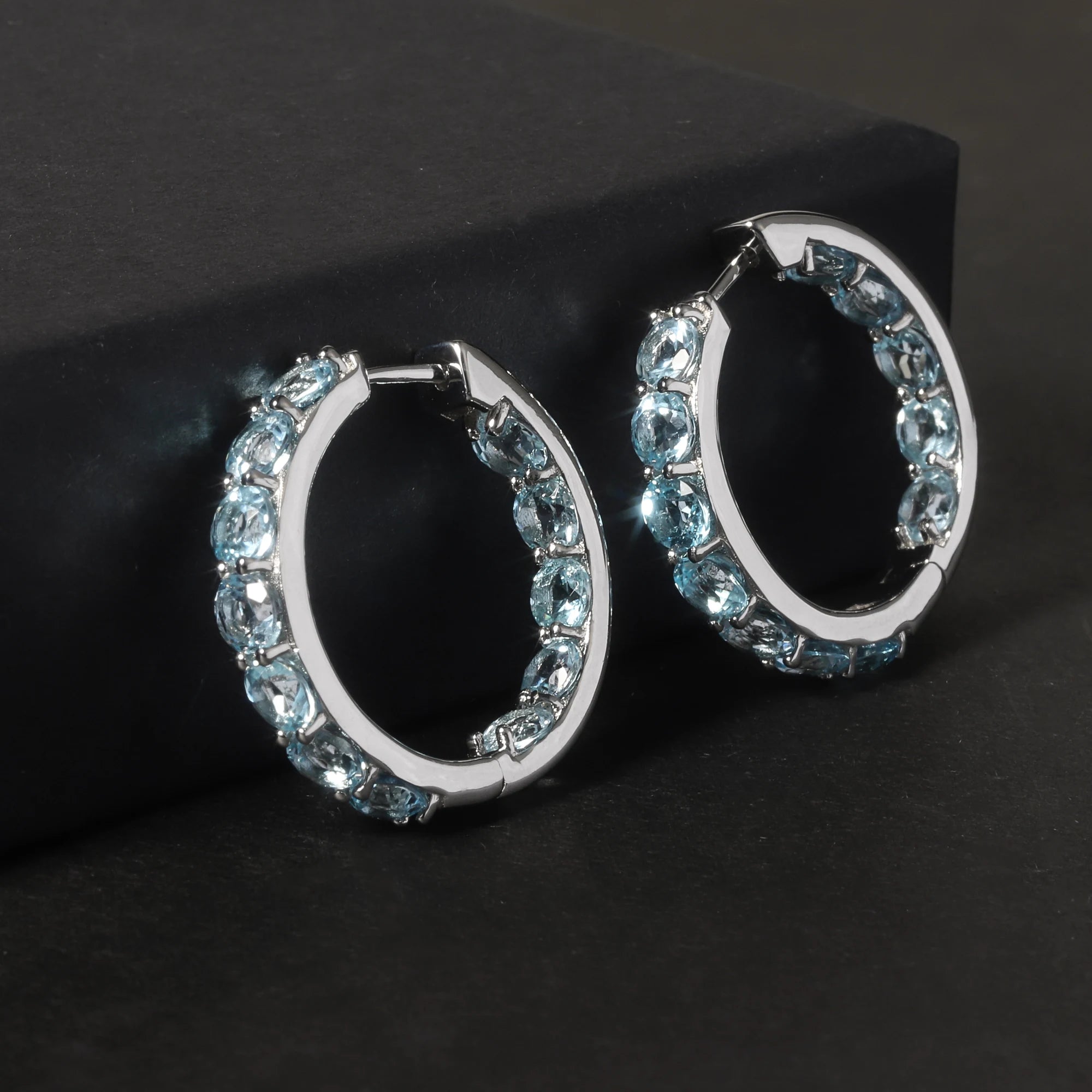 RZ0004 Abiding Jewelry Sky Blue Topaz Jewellery Factory Inside Outside Hoops Fashion Elegant 925 Sterling Silver Hoop Earring