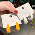 Fluorescent Yellow White Hyperbole Acrylic Half Circle Ear Stud Earrings