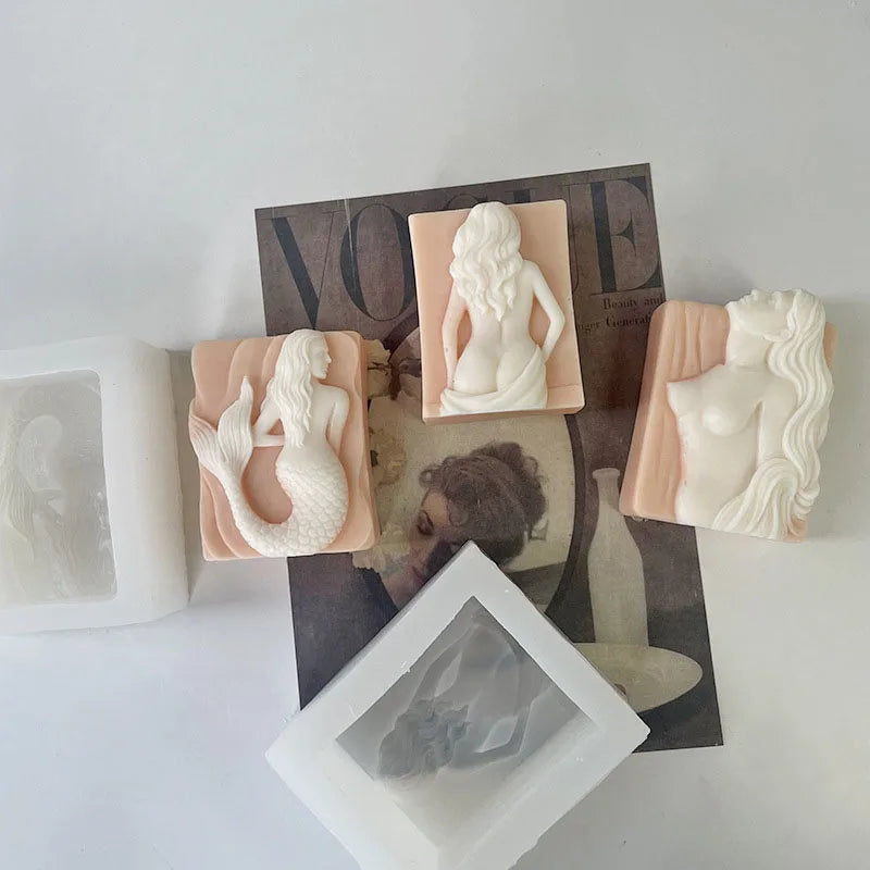 Early Riser Mermaid Figure Statue Silicone Mold Cake Mousse Chocolate Aromatherapy Gypsum Candle Ornament Moulds Multipurpose