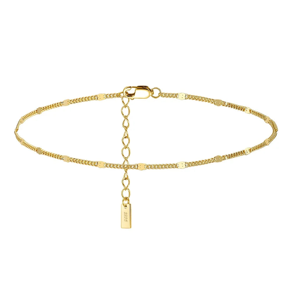 RINNTIN SA43  Minimalist Beach Style New Trending 925 Sterling Silver Gold Plated Bohemian Spacer Chain Anklet for Women