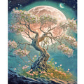 Paint by Numbers Tree and Moon Landscape Diy Acrylic Drawing on Canvas Paint by Numbers Kits Picture for Home Wall Decor