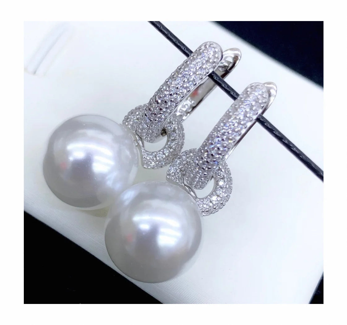 E1979 11-12mm DIY Natural Freshwater Pearl Charm Earrings Mounting Accessory 925 Sterling Silver Gold Plated  Jewelry for Women