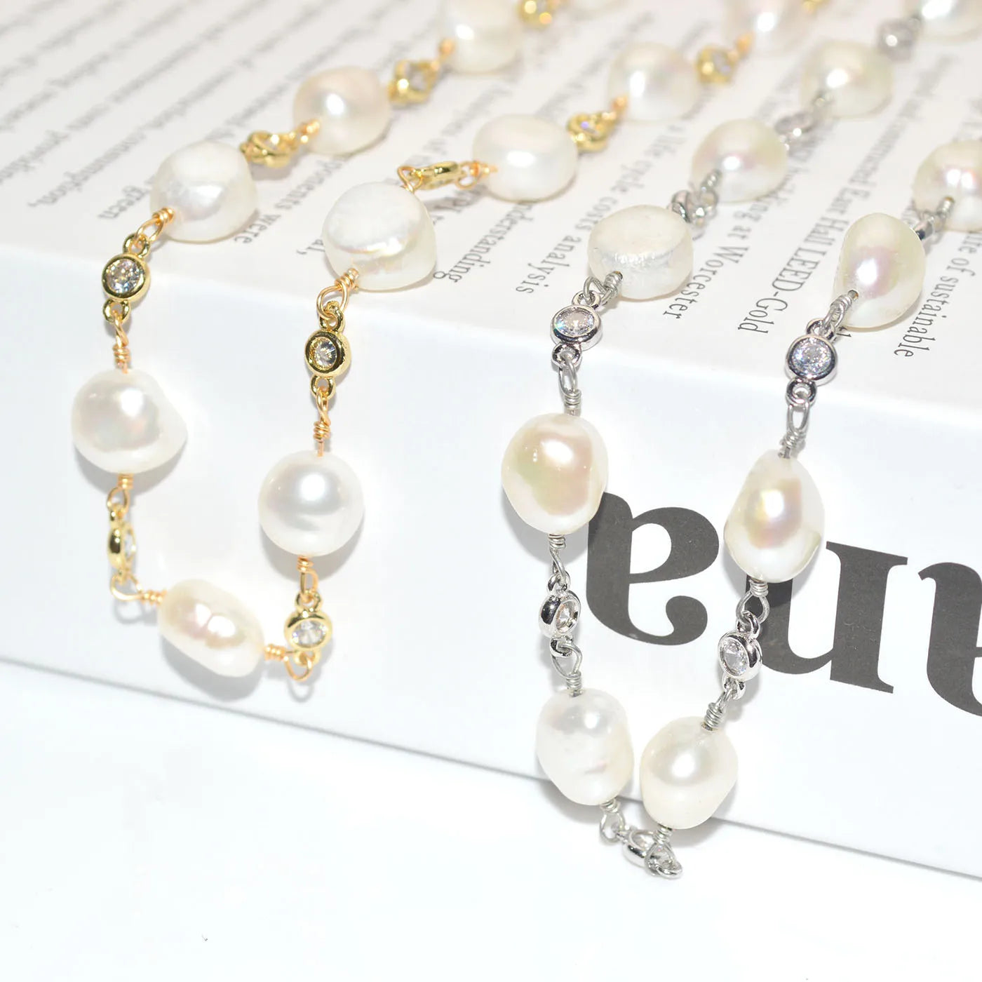 Gold Plating DIY Bracelet Necklace Hand Made Nugget Fresh Water Pearl Copper Brass CZ Setting Chains for DIY Jewelry