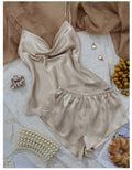 P094 High Quality Sexy Camisole 2Pc Set Women Lingerie Nightgown Silk Pajamas