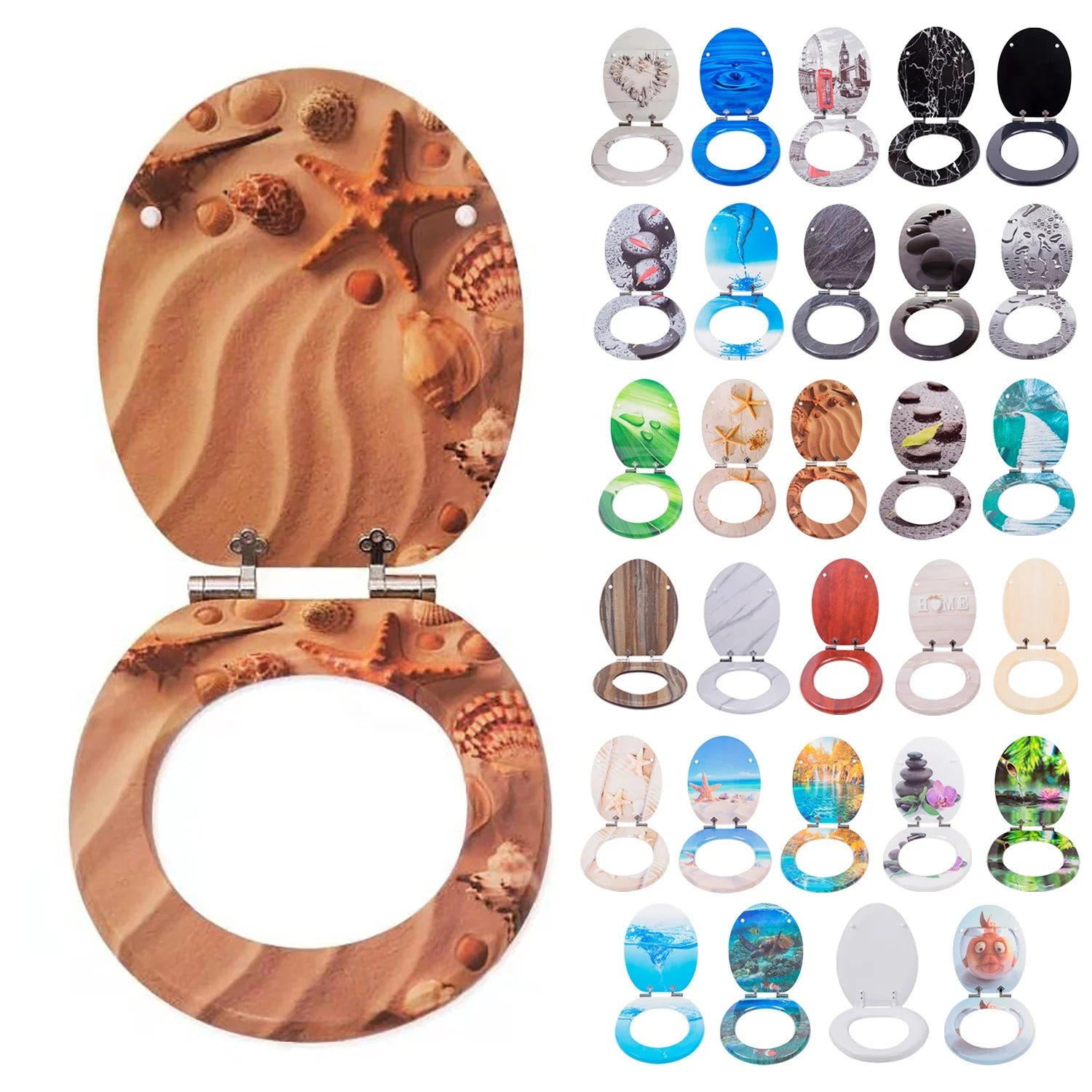 Soft Close Closed Front Beach Shell MDF Toilet Seat Cover Zinc Alloy Hinges 1 Year Warranty BSCI Certified WC Sanitary Bathroom