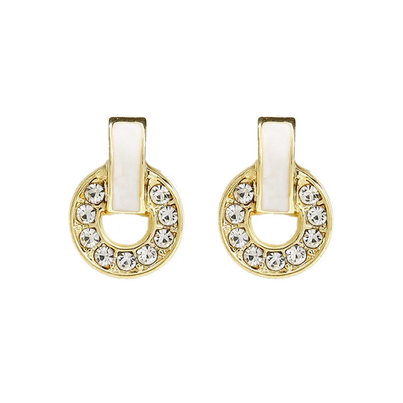 LYE5023 2023 Korean Style Double Circle Gold Color Metal Crystal Rhinestone Drop Earrings Girls Jewelry