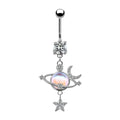 1Pcs Stainless Steel Cute Star Moon Dangled Belly Button Rings Unisex Body Piercing Jewelry Crystal Saturn Planet Silver Plated