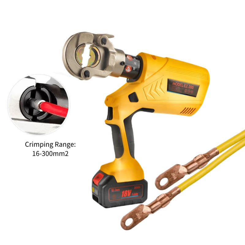 Glam EZ-300 Pro Rechargeable 18V Electric Hydraulic Terminal Wire Cable Lug Crimping Tool Kit 16-300mm Alloy Steel 60kn 2-Year
