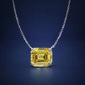 14K White Gold Plated Princess Cut Rectangular Emerald Cut Pendant Necklace