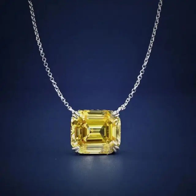 14K White Gold Plated Princess Cut Rectangular Emerald Cut Pendant Necklace