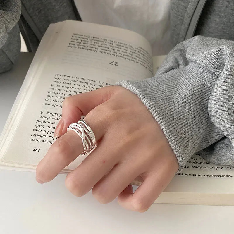 925 Sterling Silver Chunky Design Open Adjustable Design Multi Layer Ring