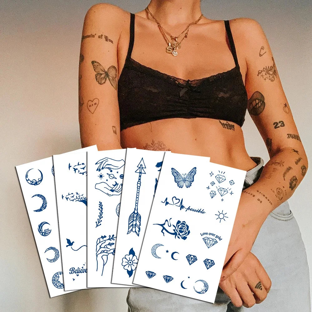 Wholesale Long Lasting 2 Weeks Waterproof Sweatproof Cute Body Art Designs Herbal Jagua Temporary Tattoos Juice
